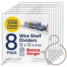 Neatly Made 060720140009 White Wire Shelf Dividers For Closet Organization 8-pack Sturdy